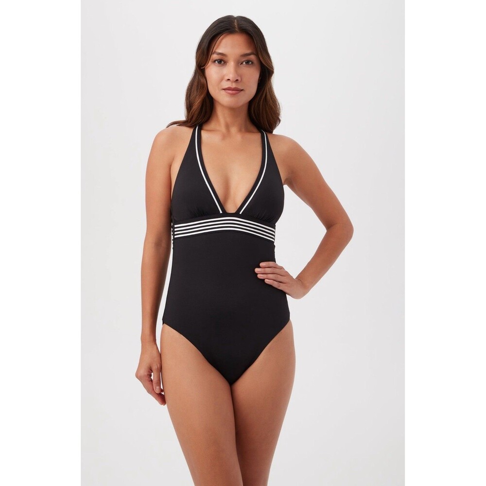 TRINA TURK Monaco Pleated Plunge One-Piece IN STORES $172 SZ 10